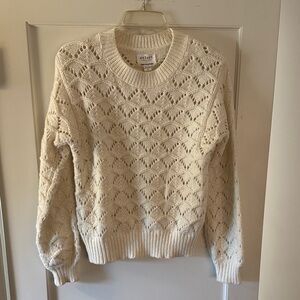 Velvet by Graham & Spencer Ivory Openwork Crewneck Sweater